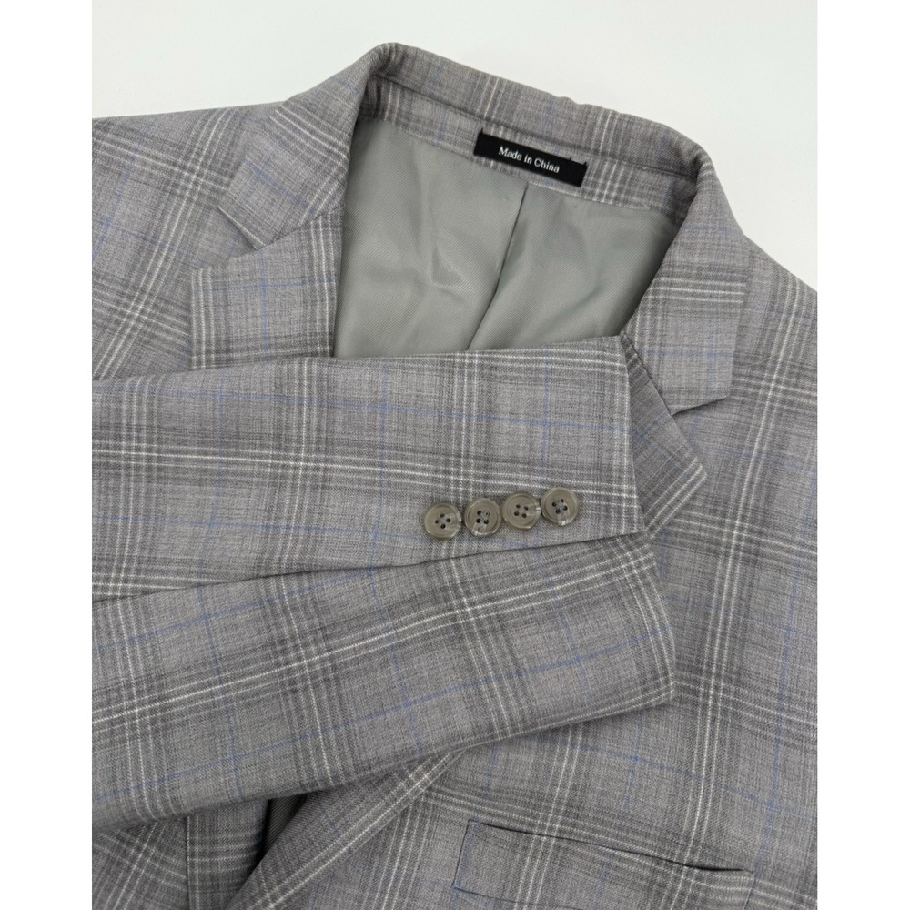 Egara Sport Coat Mens 48R Gray Plaid Wool‎ Slim Fit Blazer Jacket Two Button